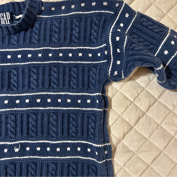 Vintage 1990s GAP Cotton Navy Striped Knit Sweater - Picture 3 of 4